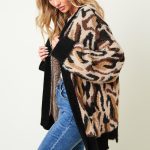 Leopard Print Cardigan: Fuzzy Long Sleeve Animal Sweater