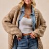 Long Cardigan Sweater With Washed Denim: Jean Patchwork