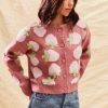 Mauve Strawberry Cardigan: Buttonup Soft Knit Sweater