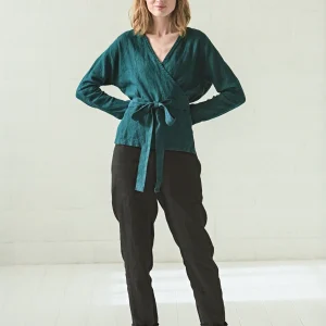 Wrap Linen Blouse: Long Sleeve Elegant Top