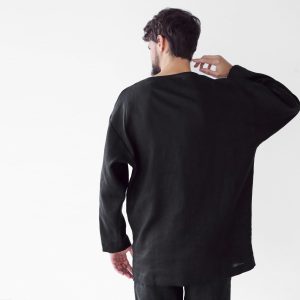 Mens Linen Oversize Sweatshirt Black Shirt For Men