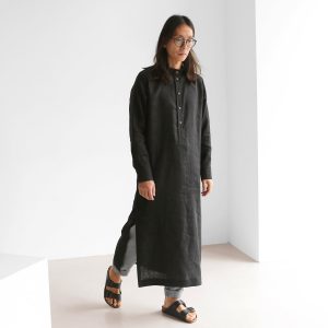 Men's Kaftan Maxi Shirt Linen Tunic Dress For