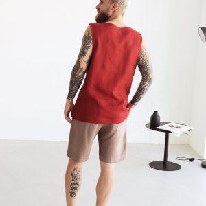 Mens Sleeveless Linen T Shirt Singlet Summer For