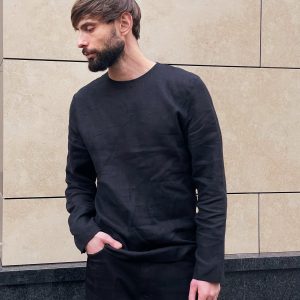 Mens Linen T Shirt Narrow Neck Long Sleeve