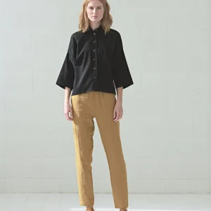 Oversized Black Corduroy Shirt: Women's Short Button-down Top