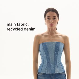 Upcycled Denim Corset Top: Steel Boned Patchwork Design