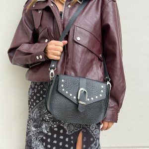 Handmade Handbag Leather Shoulder Bag With Silver Buckles
